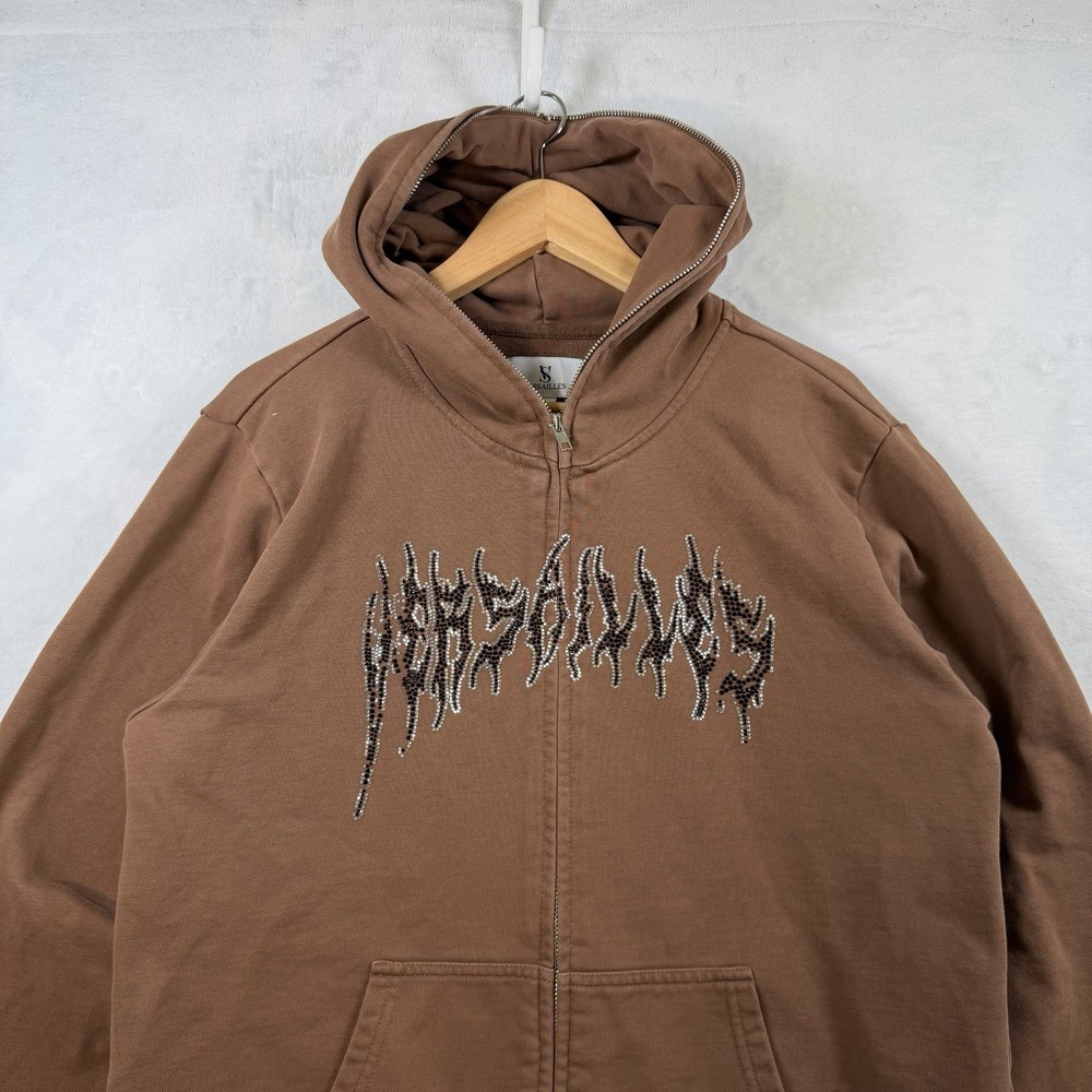 Versailles Sweatshirt Brown With Rhinestone Full Zip Up Men's Size Large